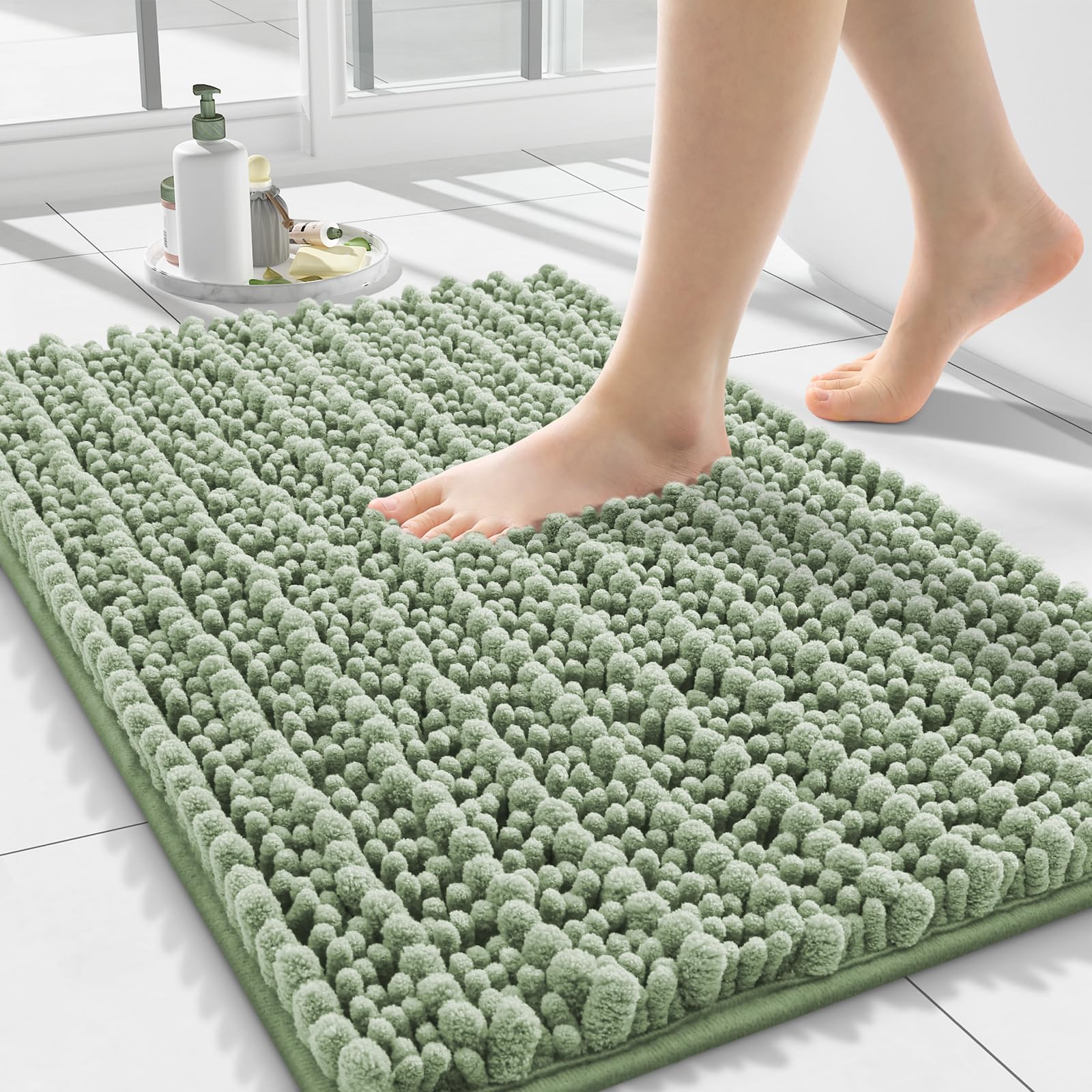 Photo 1 of Smiry Bathroom Rugs Mat 24x16, Extra Soft Absorbent Chenille Bath Rugs, Non Slip Rubber Backing Machine Washable Quick Dry Bath Mats for Bathroom Floor, Tub, Shower, Home Decor Accessories, Sage Green