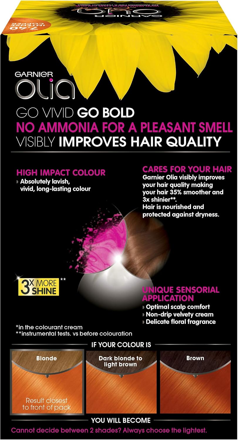 Garnier Olia Intense Copper Permanent Hair Dye, Up to 100% Grey Hair Coverage, NO Ammonia, 60% Oils - 7.40 Intense Copper - Image 3
