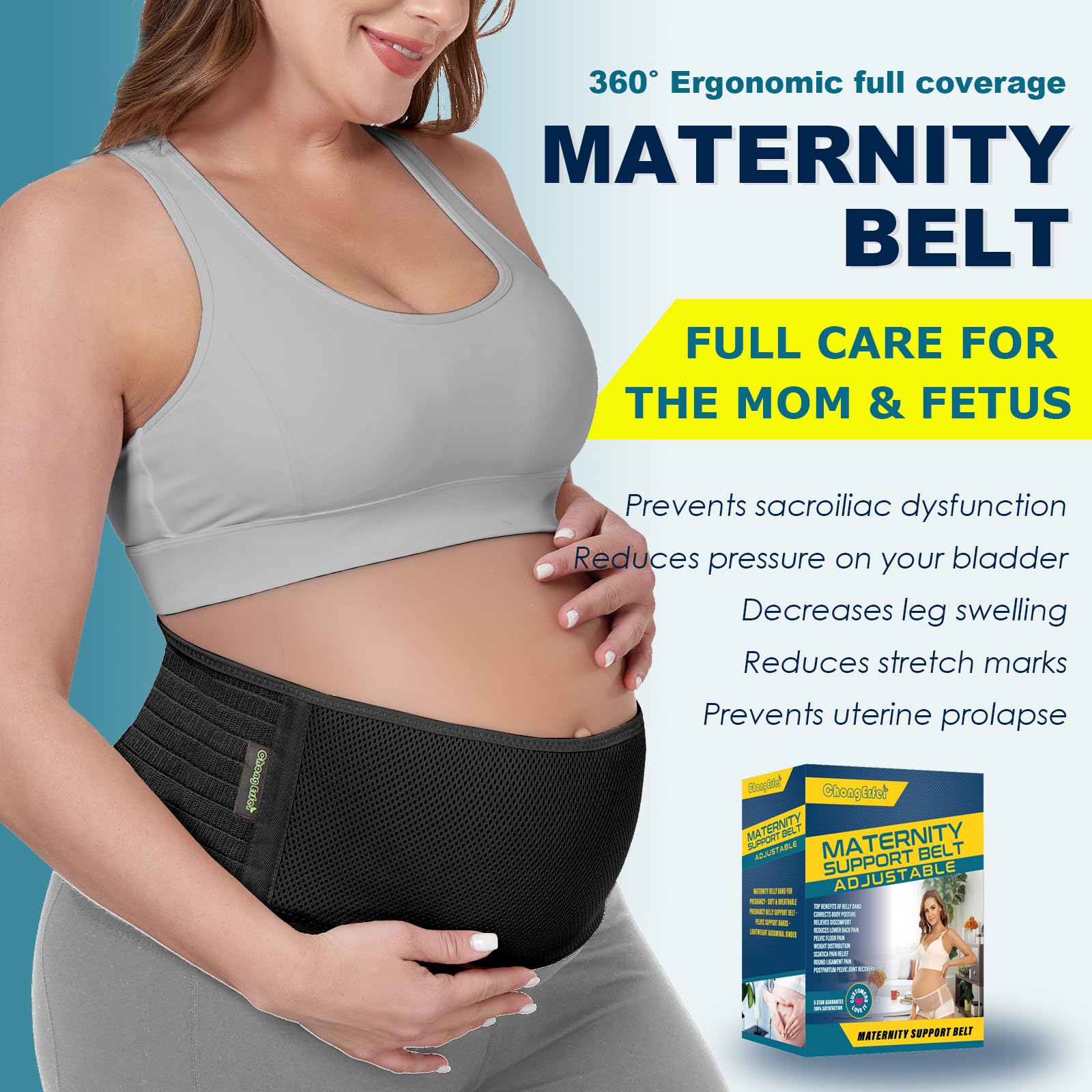 ChongErfei Pregnancy Belly Band Maternity Belt Back Support Abdominal Binder Back Brace - Relieve Back, Pelvic, Hip Pain for Pregnancy Recovery(Black,One Size)
