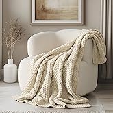 EVERGRACEHOME Chunky Chenille Knit Throw Blanket for Couch, Soft Luxurious Moss Stitch Blankets for Bed, Cozy Decorative Farmhouse Knitted Throws for Sofa, Beige, 60" x 80"