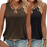 KILISU 2 Pack Womens Tank Tops Summer Tank Tops for 2026 Cut Out Ring Keyhole Neck Sleeveless Fashion Cute Tee Shirts Clothes