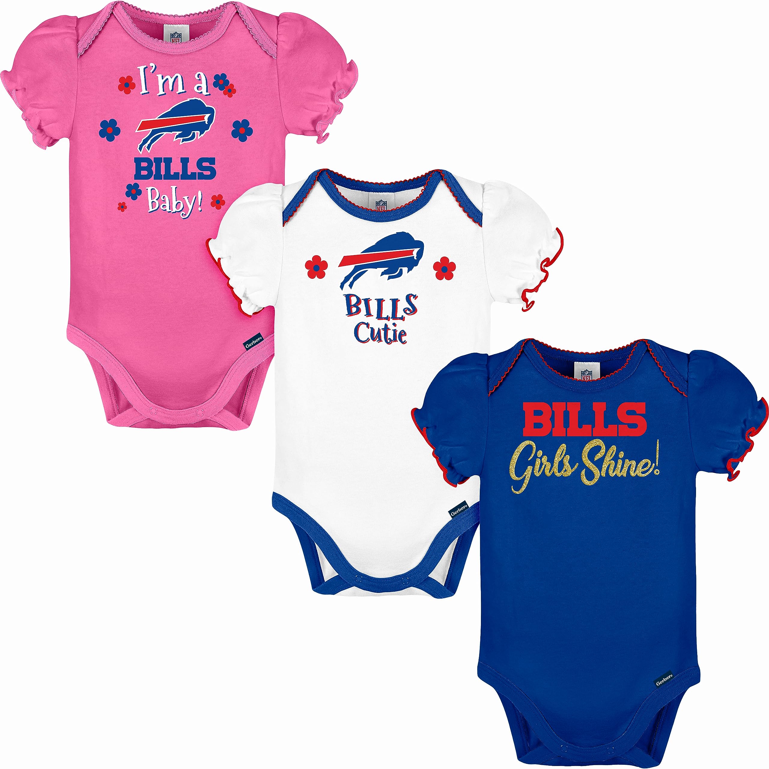 Gerber Baby Girl's NFL 3 Pack Short Sleeve Onesie