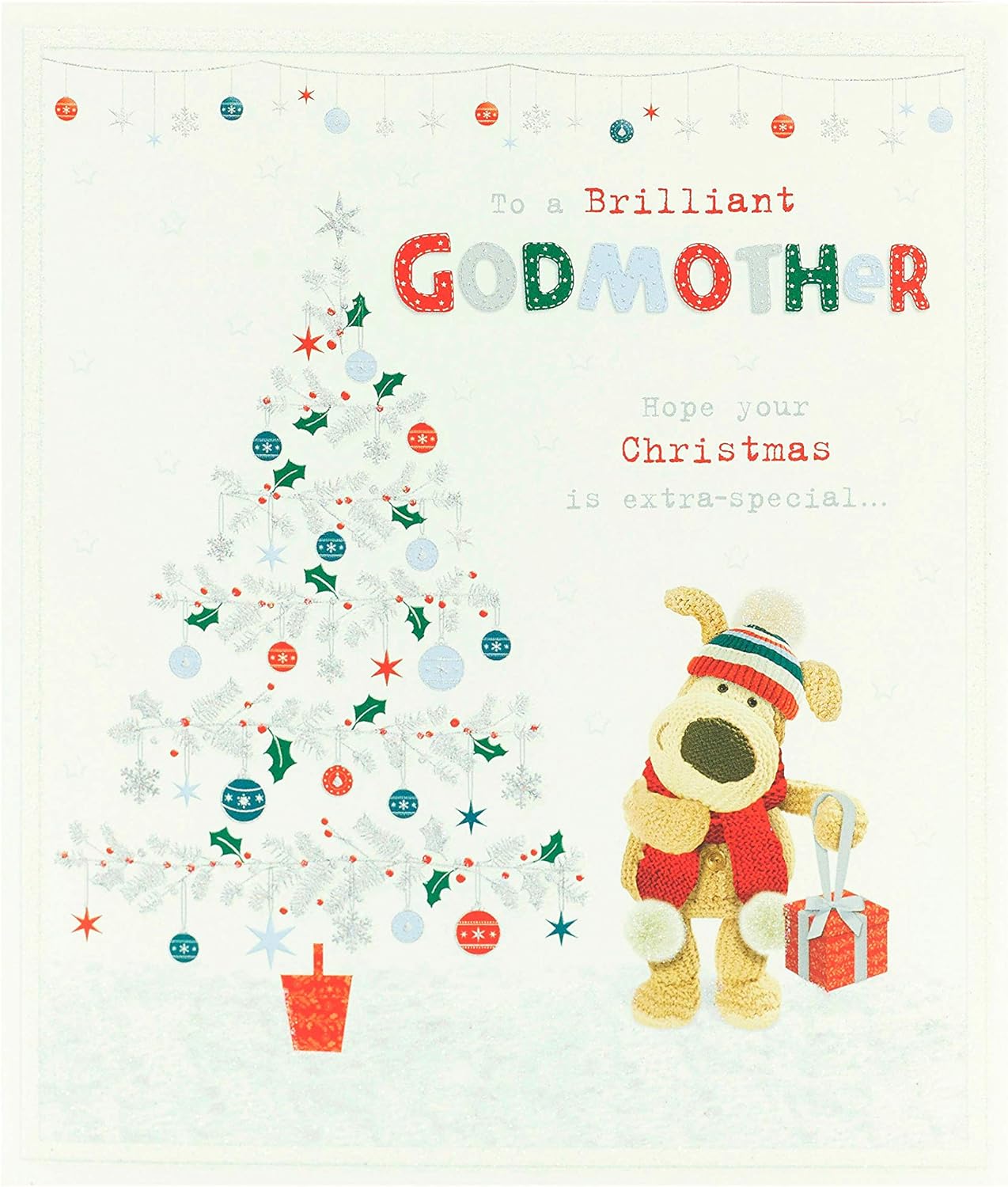 Boofle Brilliant Godmother Extra Special Christmas Greeting Card Cute Xmas Cards, Multi, 159mm x 184mm