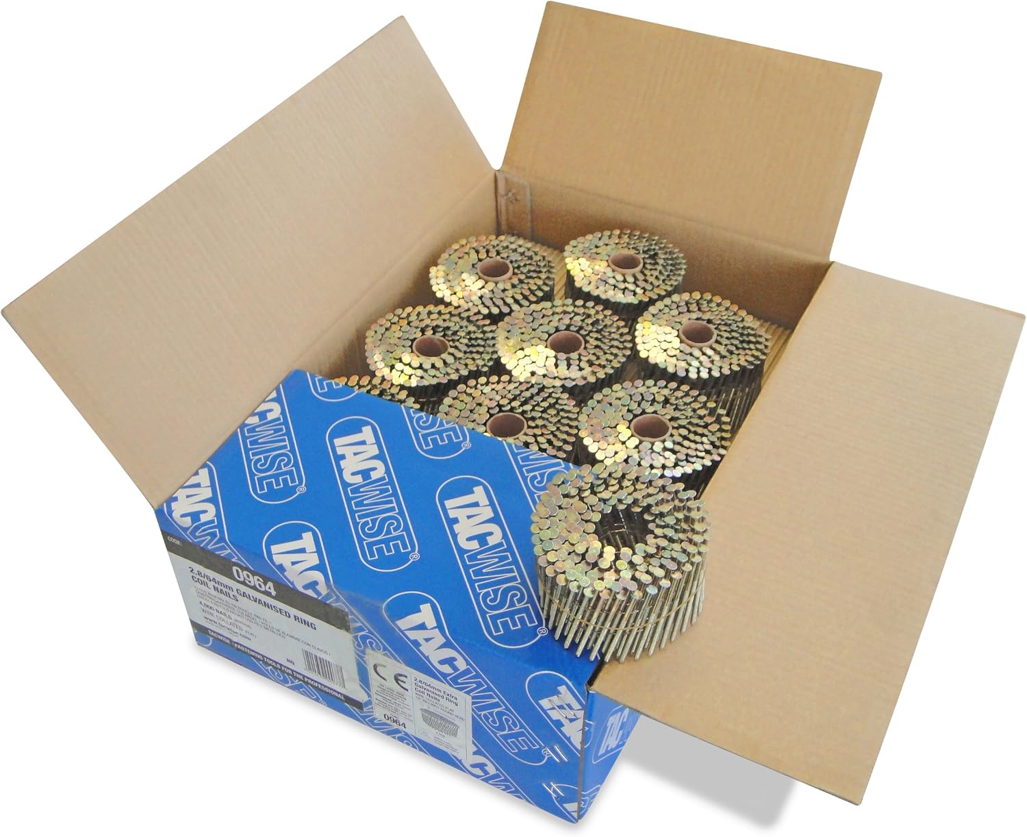 Tacwise 0964 Extra Galvanised Flat Top Coil Nails Type 2.8 x 64 mm, Diamond Point, Ring Shank, 16° Inclined, Wire Collated