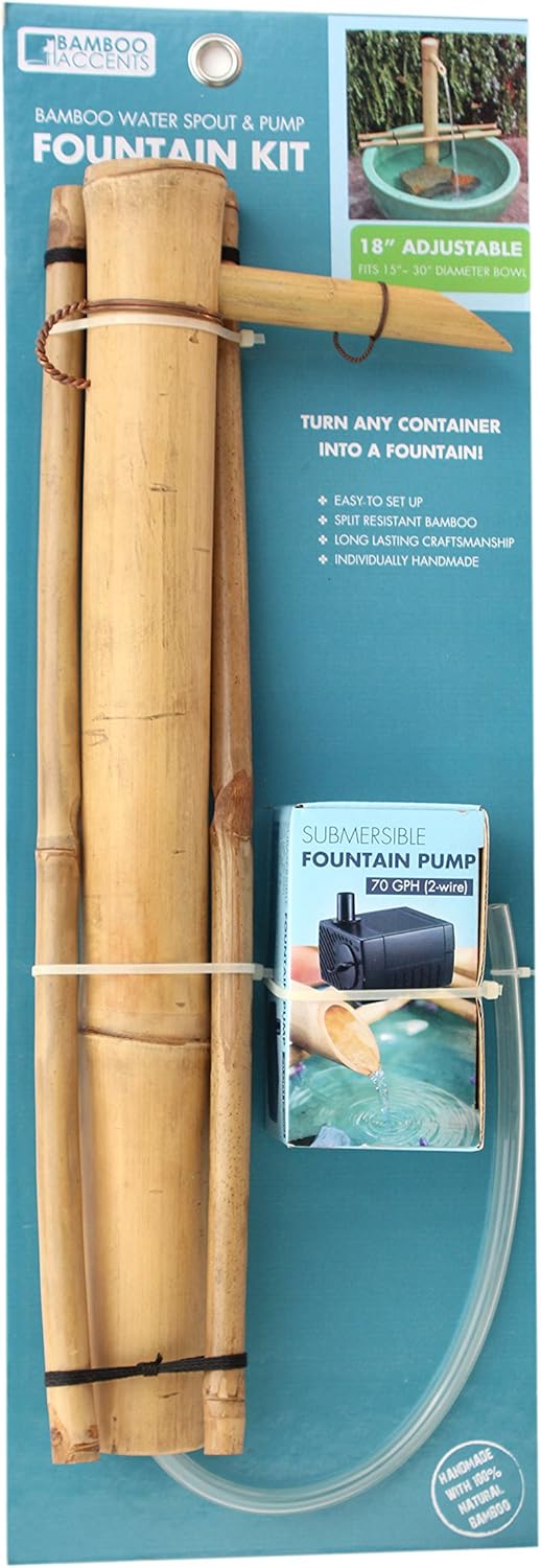 Bamboo Accents Water Fountain with Pump, Backyard Pond Kit, Large 18 Inch Adjustable Style, Smooth Split Resistant Bamboo, Natural Bamboo Fountain : Outdoor Fountain Accessories : Garden & Outdoor
