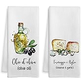 WOTYPU Italian Kitchen Towels, Housewarming Gifts for Women Dish Tea Towels, Italian Kitchen Decor, Watercolor Oil and Cheese Decorative Hand Towel, 16x24 Inch Set of 2