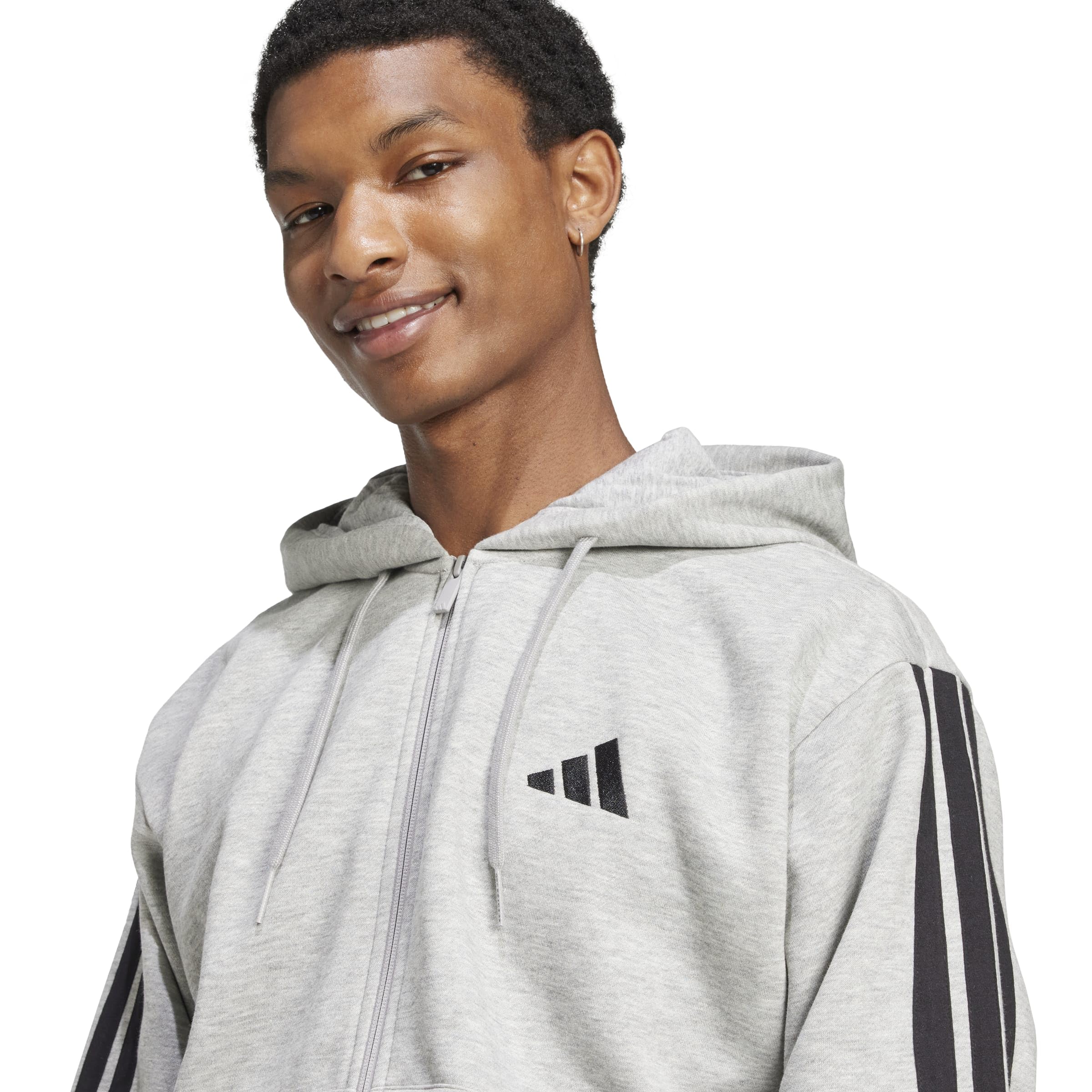 adidas Herren Essential Three Stripes Fleece Zipper Hoodie Sweatshirt, medium Grey Heather/Black, XL 4