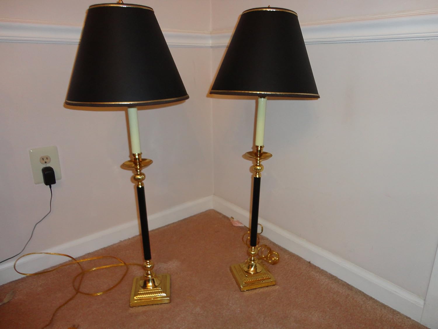 Set of 2 Lamps Gold Black, Metal Brand Buffet Lamp 3 Way Lighting