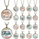 Tondiamo 18 Pcs Christian Necklace Christmas Bible Verse Necklace Bulk, Appreciation Church Faith Gifts Religious Prayer Inspirational Jesus Jewelry Pendant for Christian Women Men Vbs