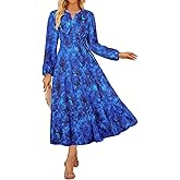 GRACE KARIN Long Sleeve Dress for Women 2026 Spring Wedding Guest Dress Floral Boho A Line Flowy Maxi Dresses with Pockets