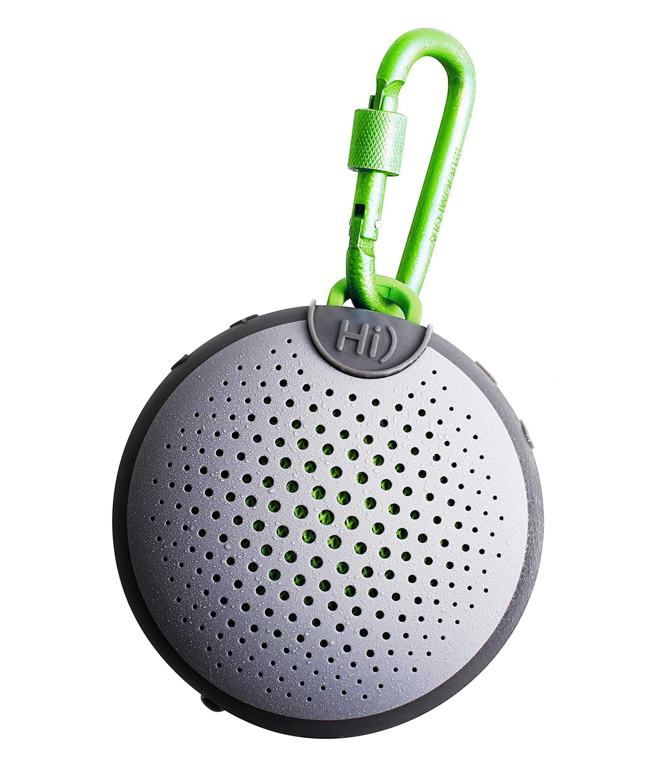 Boompods Aquablaster Small Portable Bluetooth Speaker - Mini Wireless Speakers with Amazon Alexa Capabilities, IPX7 Waterproof Shower Speaker, Mounting Options for Bathroom & Travel - Grey/Green