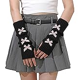 Lauthen.S Y2K Arm Warmers Cute Long Sleeve Fingerless Gloves Knitted Harajuke Style Arm Sleeves Kawaii with Bownot
