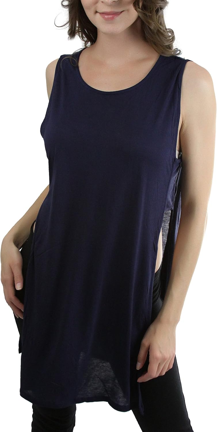 ToBeInStyle Women's SideCut Out Longline Tank Top Navy