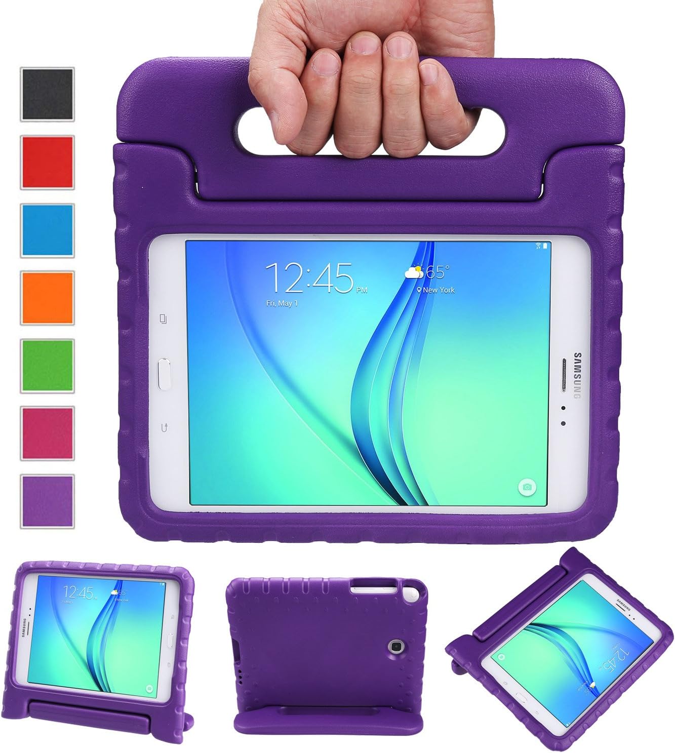 Color Our Life Samsung Galaxy Tab A 8.0 Kids Case, Light Weight Shock Proof EVA Full-body Protective Cover with Handle Stand Kids Friendly Child Case for Samsung Tab A 8.0 Inch SM-T350-Purple