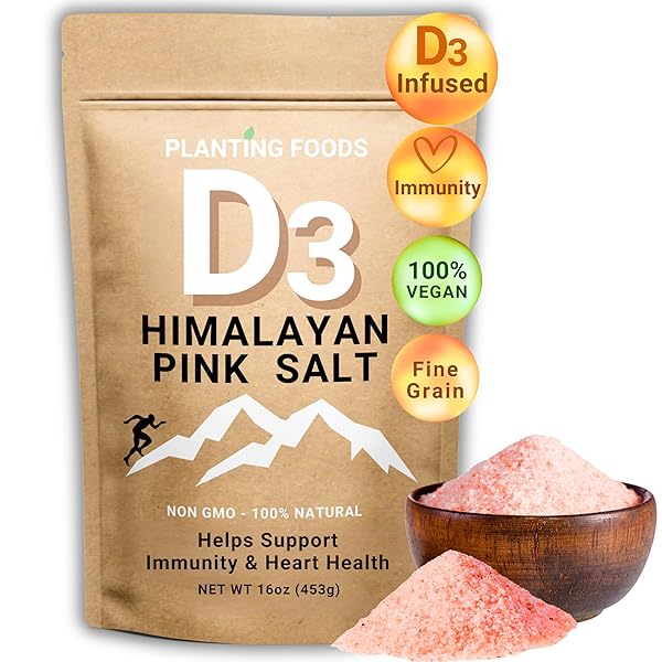 PLANTING FOODS HIMALAYAN PINK SALT WITH VITAMIN D3 – ORGANIC, VEGAN, KOSHER SALT, LAB TESTED, FINE GRAIN 16OZ | UNREFINED MINERAL-RICH COOKING SALT & NATURAL ELECTROLYTE BOOST