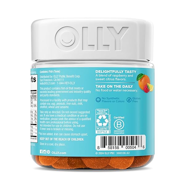 OLLY PRENATAL MULTIVITAMIN GUMMY, SUPPORTS HEALTHY GROWTH AND BRAIN DEVELOPMENT, FOLIC ACID, VITAMIN D, OMEGA 3 DHA, CHEWABLE SUPPLEMENT, CITRUS BERRY FLAVOR, 30 DAY SUPPLY – 60 COUNT