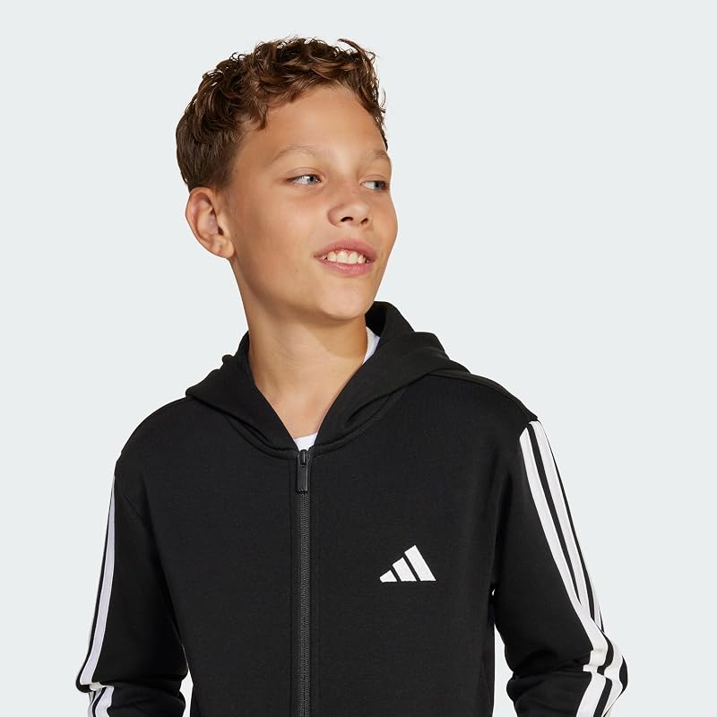 Unissex Essentials para crianças Sweatshirt com fecho com fecho completo, preto/branco, 9-10 anos — foto 3 de 4