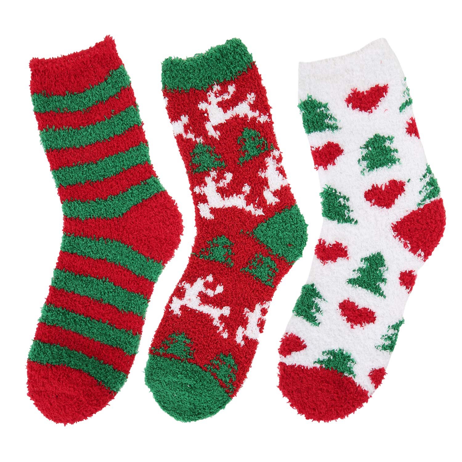 Happypop Slipper Socks Stripe Dot Fuzzy Crew Winter Warm Socks Thermal Socks Christmas Gift For Women