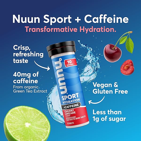 NUUN SPORT ELECTROLYTE TABLETS WITH CAFFEINE FROM GREEN TEA EXTRACT, MAGNESIUM, CALCIUM, POTASSIUM, CHLORIDE & SODIUM, GLUTEN FREE & VEGAN, MIXED FLAVORS, 4 PACK (40 SERVINGS TOTAL)