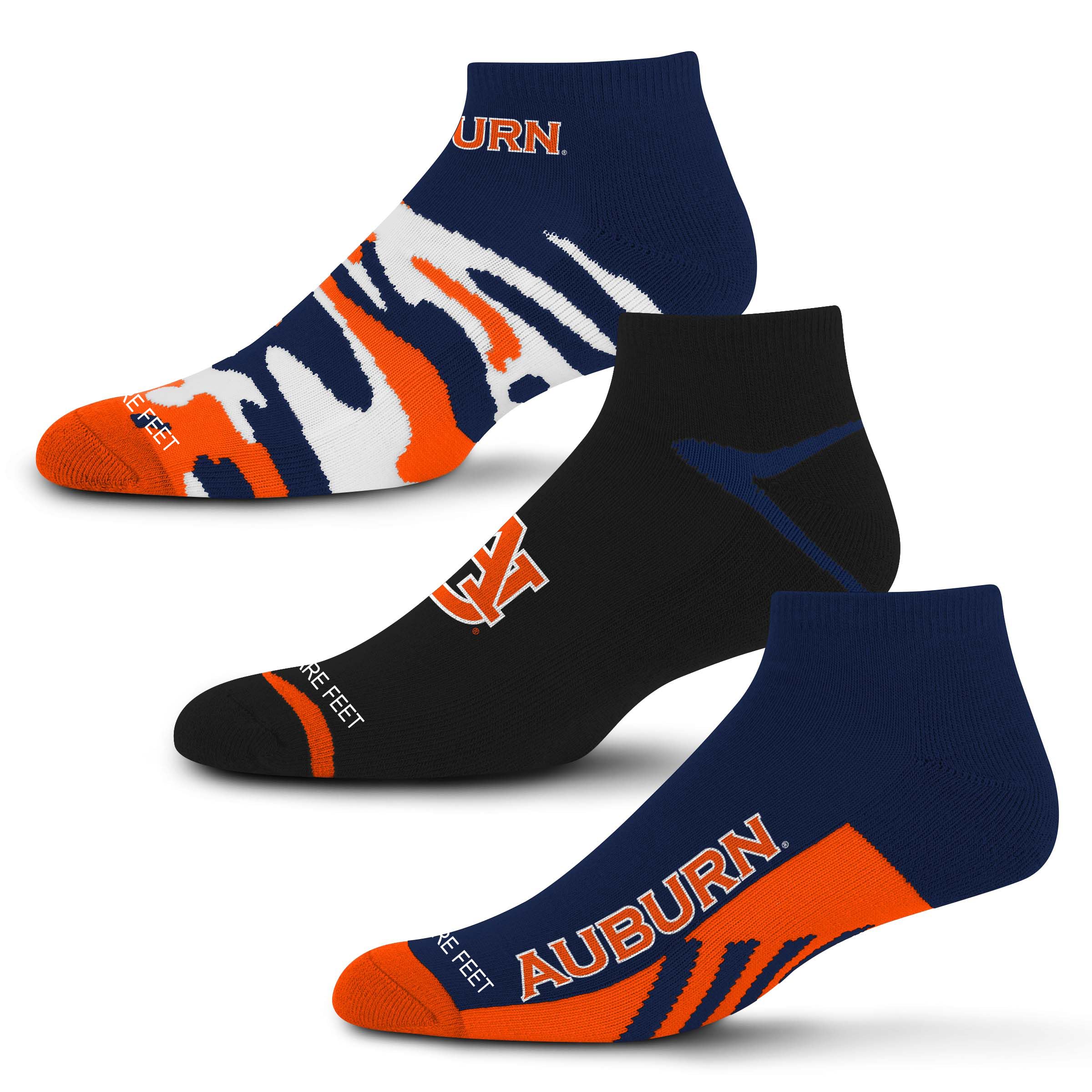 For Bare Feet NCAA Auburn Tigers CAMO BOOM 3 Pack Ankle Sock Team Colors Medium Image