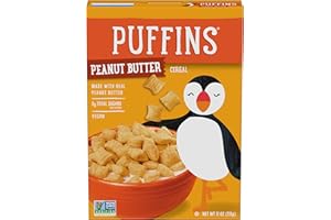 BARBARA'S BAKERY Peanut Butter Puffins Cereal, Puffed Kids Cereal, Peanut Butter Cereal Made With Real Peanut Butter, Vegan, Kosher, Non-GMO Project Verified, 11 OZ Box