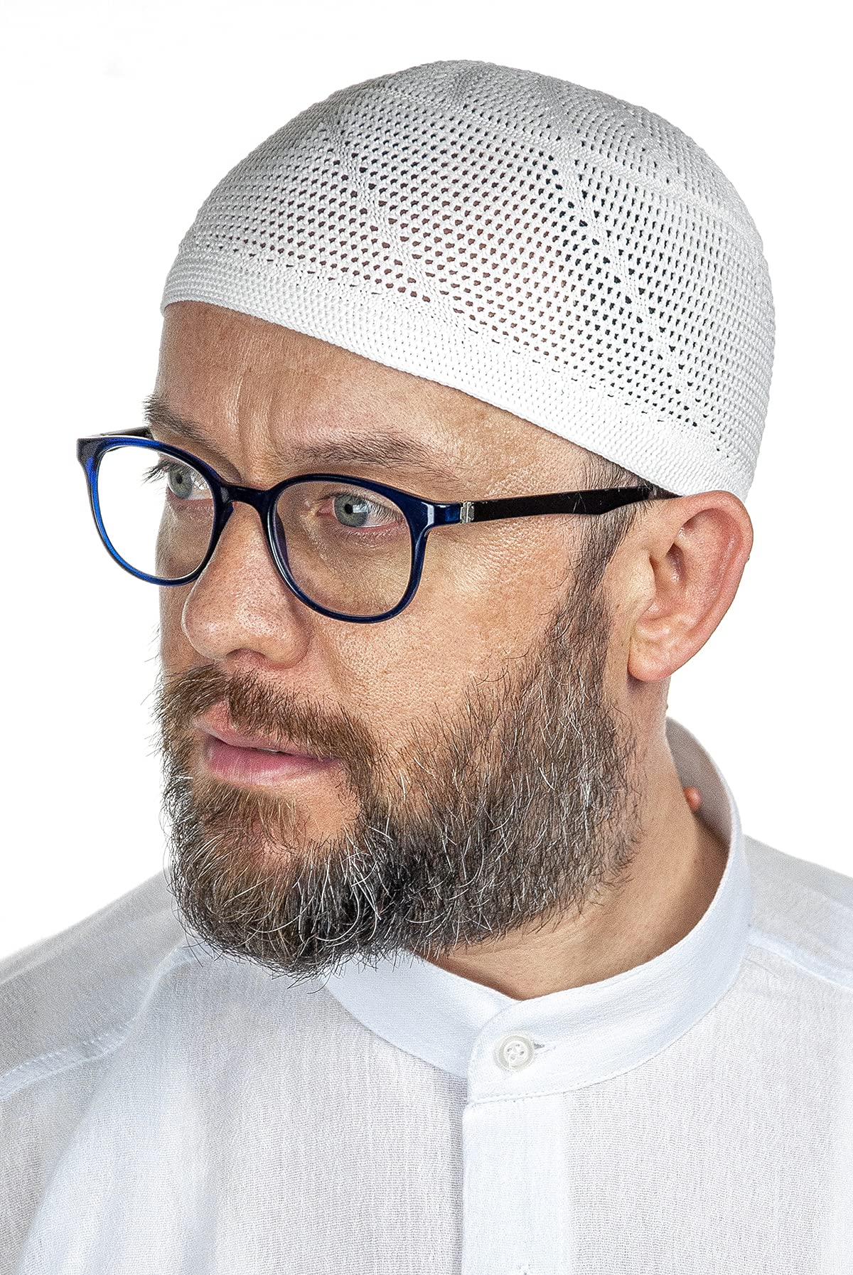 ihvan online Turkish Muslim Lux Knitting Kufi Hats for Men, Taqiya, Takke, Peci, Islamic Caps, Islamic Gifts, Standart Size, White