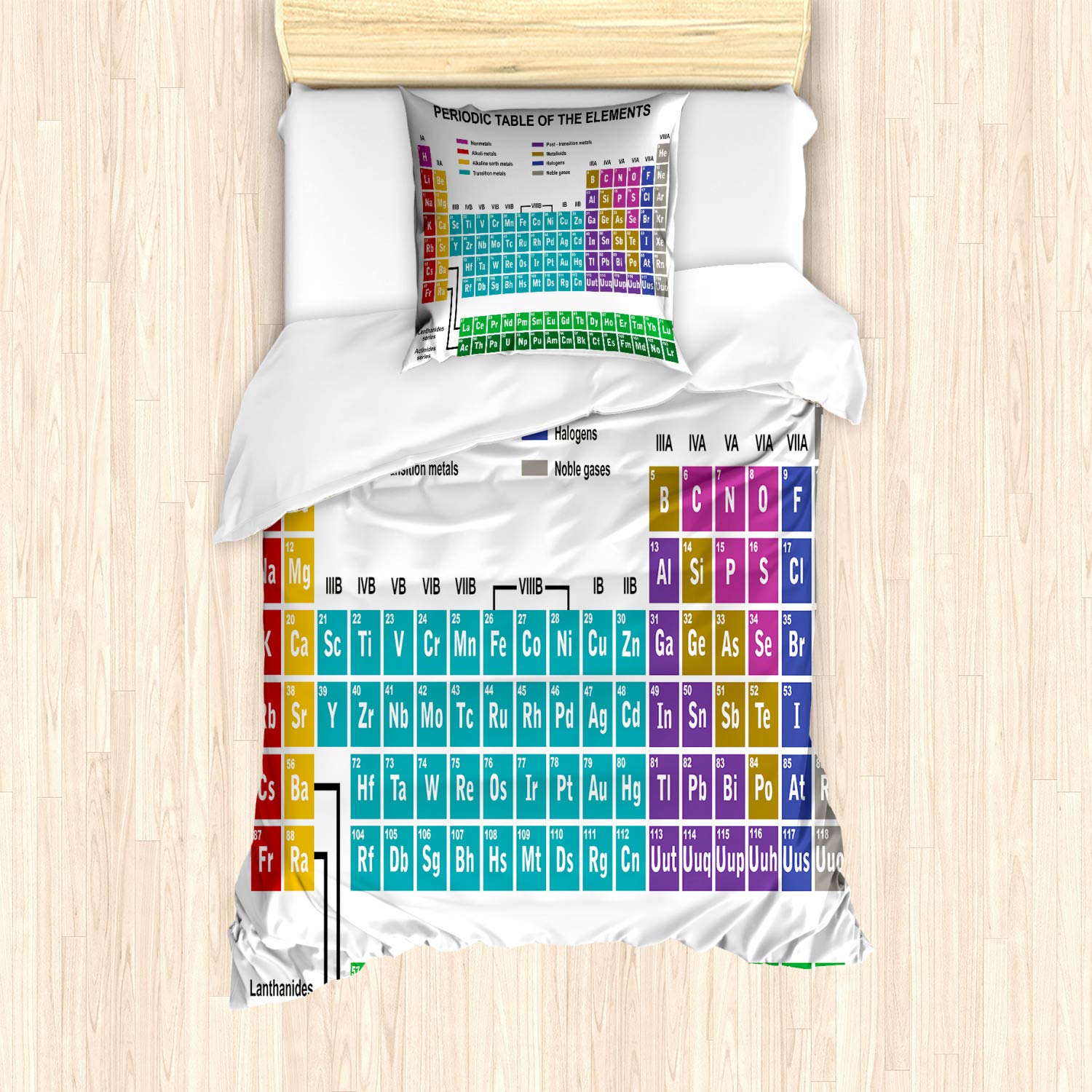 ABAKUHAUS Periodic Table Duvet Cover Set, Educational Artwork for Classroom Science Lab Chemistry Club Camp Kids Print, Bedding Set 2 Pieces with 1 Pillow Shams, 135 cm x 200 cm, Multicolor — image 1