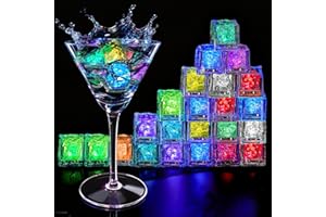 ROWINSYDD Light Up Ice Cubes, 32 Pack Multi Color Led Ice Cubes for Drinks IP67 Waterproof Reusable Glowing Flashing Changing Lights Water Activated Drink Lights for Cocktails Christmas Party Bar Wedding