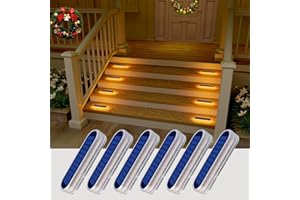 DetarZinLED Solar Deck Lights, 6 Pack Waterproof LED Path Lights, Outdoor Solar Step Lights, Solar Powered Light Bar for Stairs, Driveway, Walkway, Pathway, Dock, Porch, Warm White
