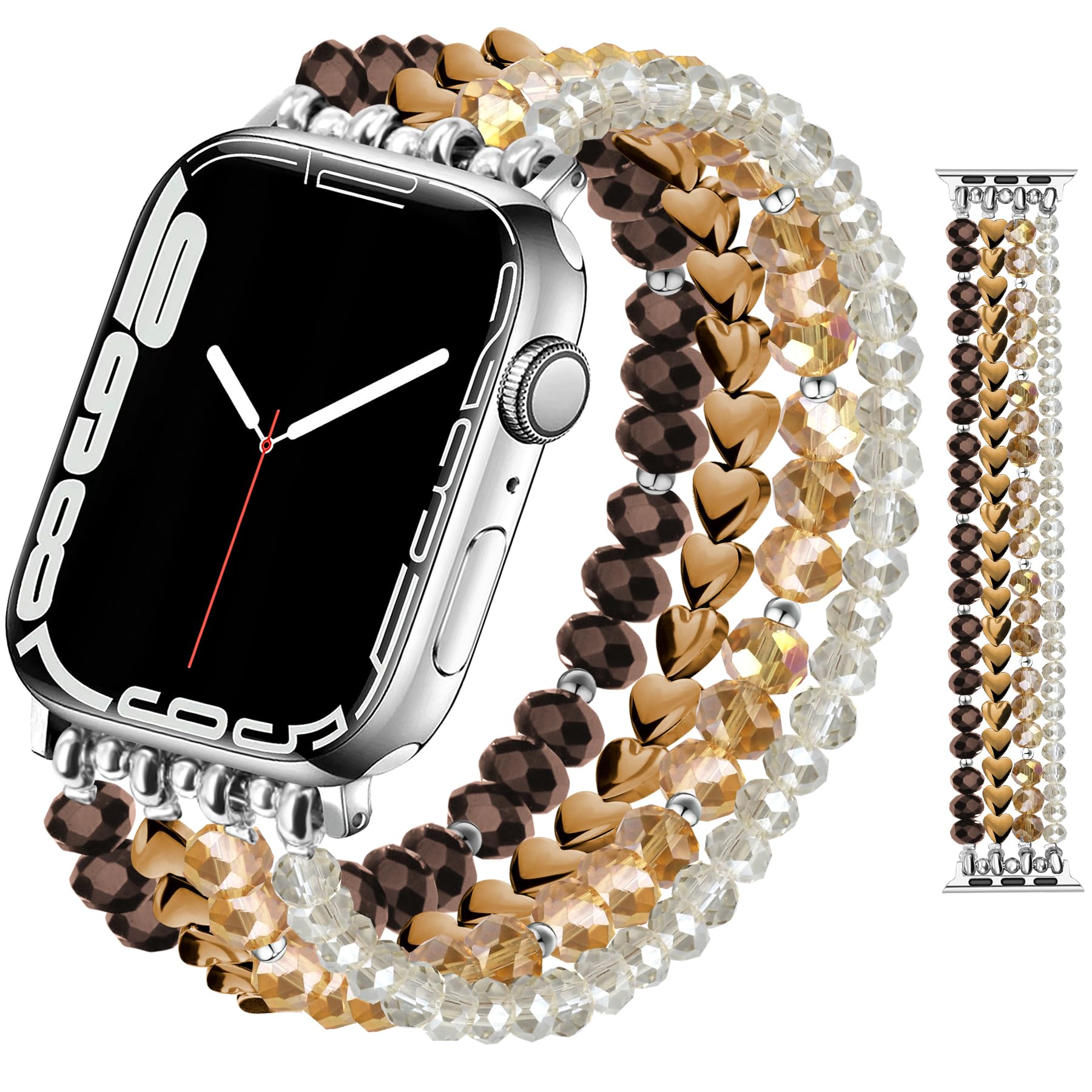 JR.DM Beaded Bracelet Bands for women Compatible with Apple Watch 40mm 38mm 41mm 44mm 42mm(S10/11) Fashion Cute Dressy Stretchy Handmade Strap for iWatch Series 11/10/9/8/7/6/5/4/SE 3/2/1(Coffee)