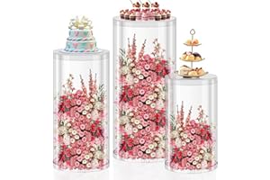 DOOMOOK 3Pcs Cylinder Pedestal Stands, Transparent Round Pedestal Display Plinth Pillars for Wedding Ceremony Birthday Parties Art Decor