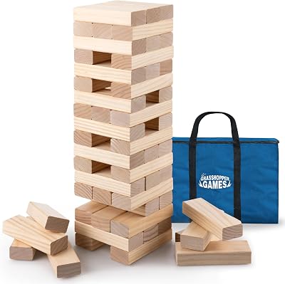Grasshopper Games Giant Stack N Fall 54 Wooden Blocks Large Tumble Tower