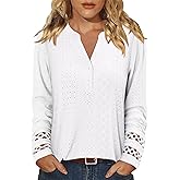 Magritta Womens Blouses Fall Tops Casual Long Sleeve Work Shirts Dressy V Neck Button Up Tunic Tshirts