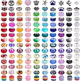 210 Pieces Assorted European Craft Beads Large Hole Lampwork Spacer Beads Colorful European Beads for DIY Necklace Bracelet Jewelry Making (Resin and Alloy)