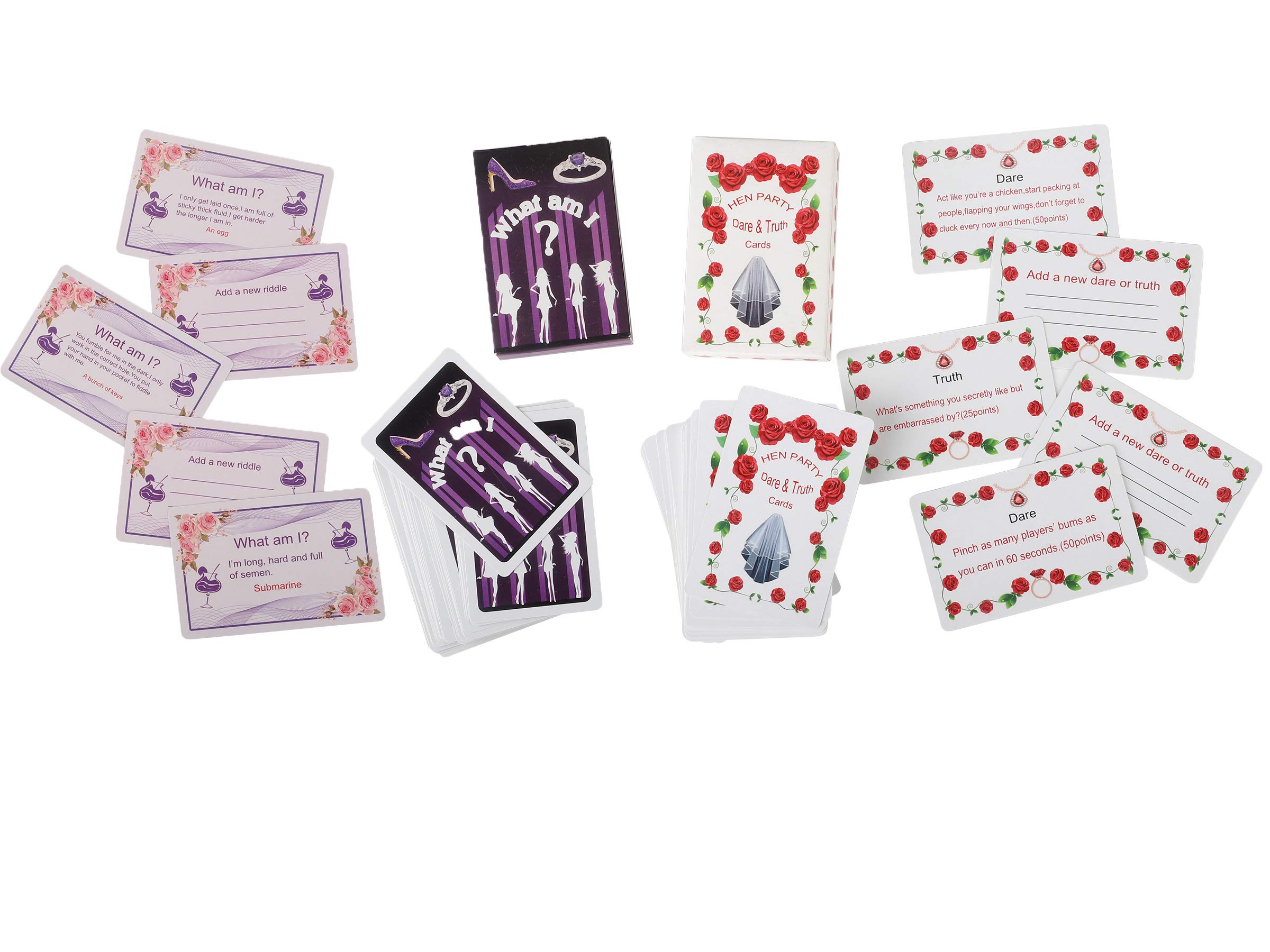 innobase Hen Night Party Girls Night Out Games - Dare & Truth / WHAT AM I Cards, Hilarious Hen Party Dare Cards Hen Night Fun Games for Adults Team Bride To Be bridal shower, 2 Games