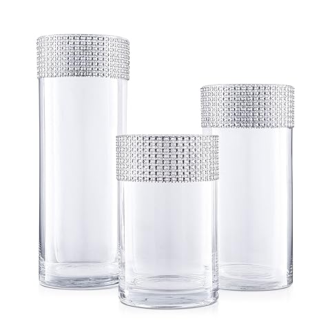 Buy Gift Boutique Cylinder Glass Vase Set Of 3 With Silver
