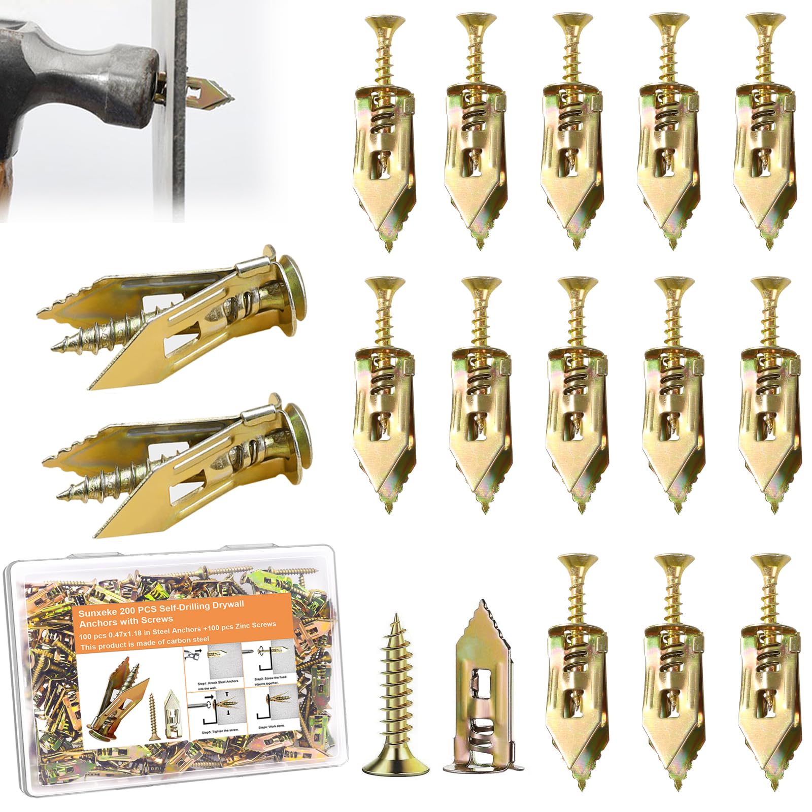 Sunxeke 200 Pcs Self Drilling Drywall Anchors with