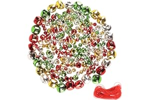 YiYa 200Pcs Jingle Bells Colorful Craft Bells, 4 Colors Mixed Christmas Jingle Bells DIY Bells Metal Small Bells for Christmas Festival Decoration Wreath Holiday Home Decoration (0.4 In, 0.6 In, 1 In)