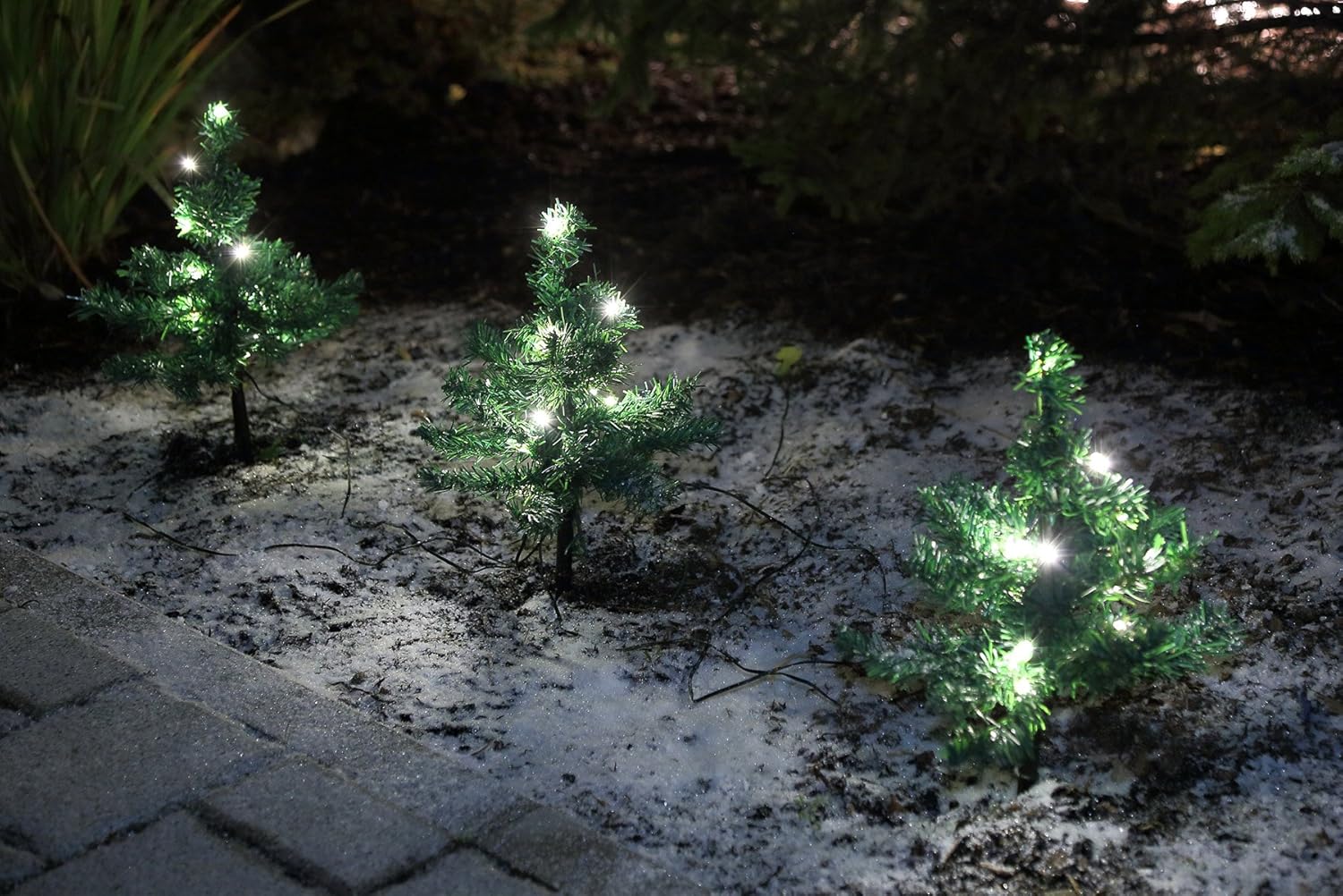 Außenbeleuchtung 5x Tanne mit LED beleuchtet für Blumenkasten Garten