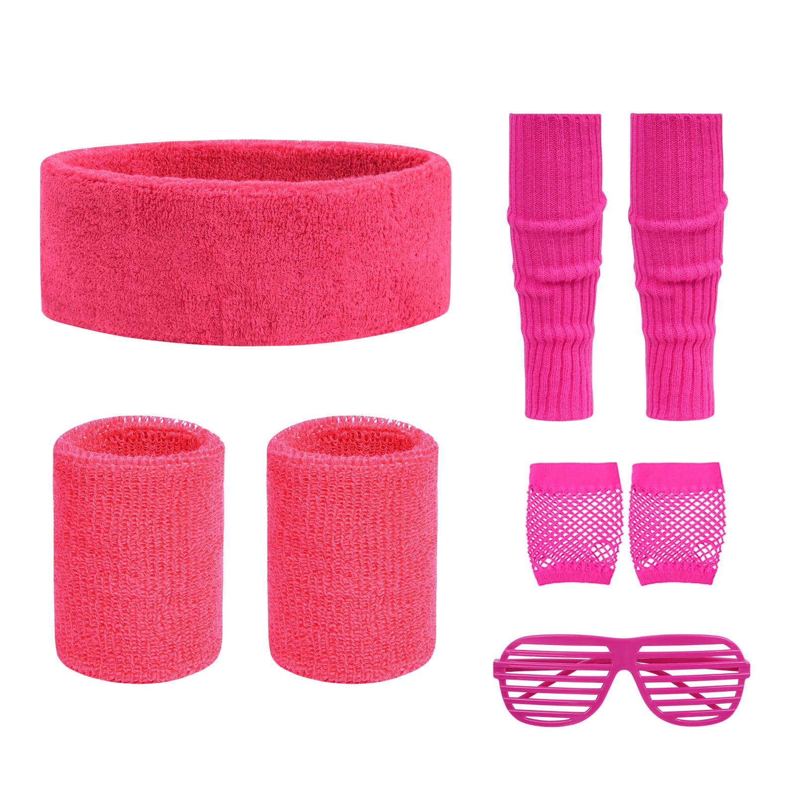 Aomig 80s Neon Fancy Dress Costume Accessories Set, 4 Pcs 1980s Retro Theme Party Decoration Outfit with Leg Warmers Fishnet Gloves Eyeglasses Headband for Women Girls