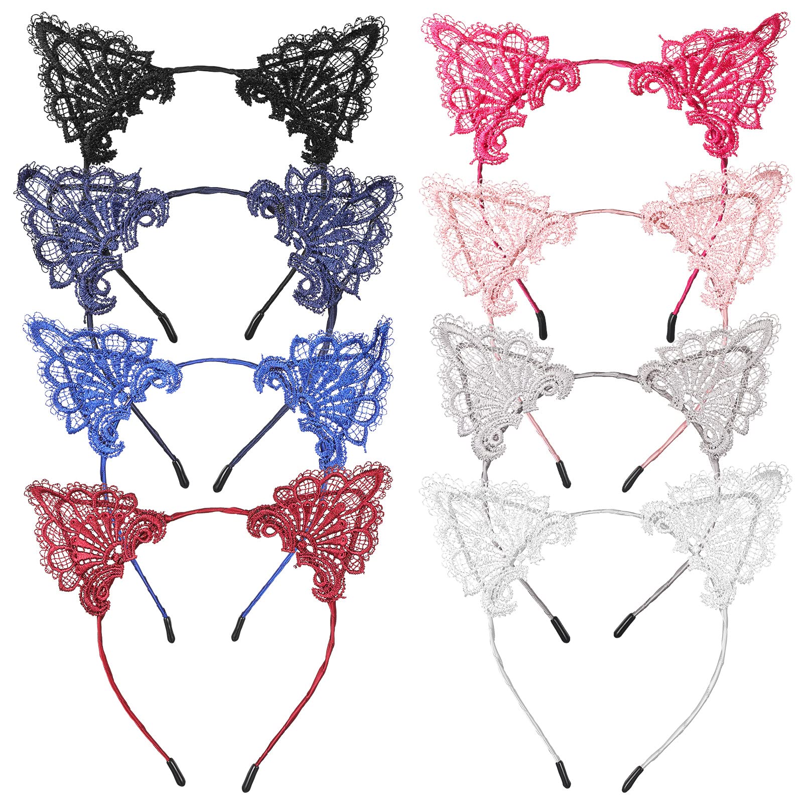 BBTO 8 Pcs Cat Ears Headband Masquerade Cat Ears Women Hair Band Accessories Lace Headband for Mardi Gras Party Costume Daily Decoration