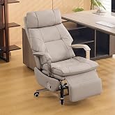 Big and Tall Executive Office Chairs with Footrest, Ergonomic 360&deg; Swivel Desk Chair High Back Recliner, Manual 150&deg; Reclining Computer Gaming Chair with Wheels for Home Office Faux Leather, Khaki