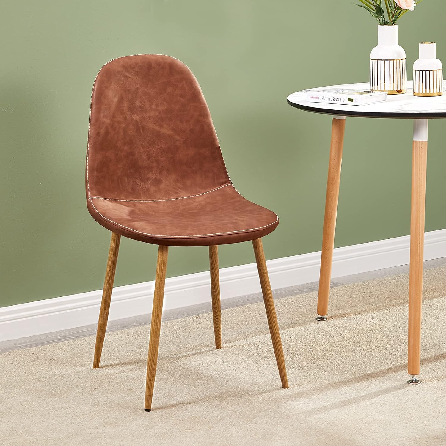 GreenForest Dining Chairs Set of 4, Dining Kitchen Room Chairs, Modern Upholstered Dining Chairs with Soft Pu Leather Cover Cushion Seat and Metal Legs, Side Chairs for Living Room, Dark Brown - Chairs