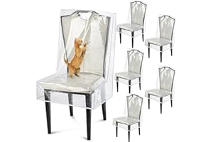 UAWSYUT Dining Chair Covers, Waterproof Kitchen Chair Protectors,Clear Plastic Seat Chair Protector,Keep Your Chair Away from Water Dust Stain and Pet Claws W/21 x D/18(Fits 16-23",6 Pack)