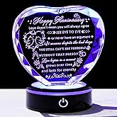 YWHL Wedding Anniversary Crystal Heart Gifts for Couple Parents, Happy Anniversary Marriage Gifts for Wife Husband Him Her Men Women with LED Base Romantic Presents for Girlfriend Boyfriend