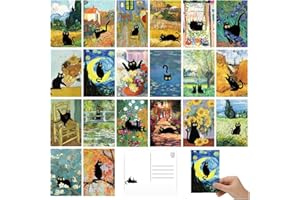 AnyDesign 40 Pcs Art Print Postcards Famous Painting with Black Cat Post Cards Assortment 20 Designs Greeting Cards for Birth