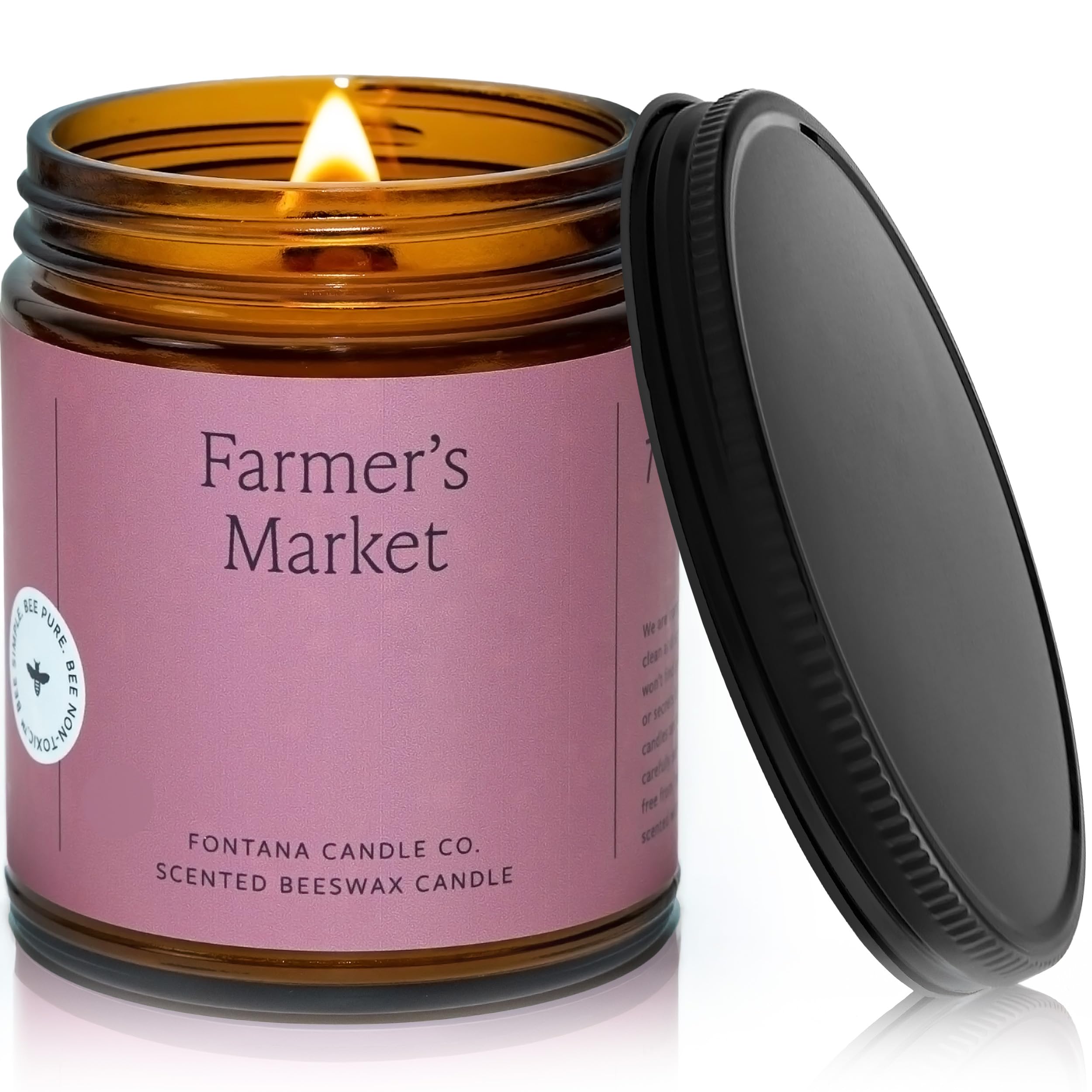 Photo 1 of Fontana Candle Co Wood Wick Beeswax Jar Candle, Farmer's Market – Made Safe with Coconut Oil & Pure Essential Oils – 35+ Hrs Clean Burn, Long Lasting and Non-Toxic Candles for Home & Room Decor