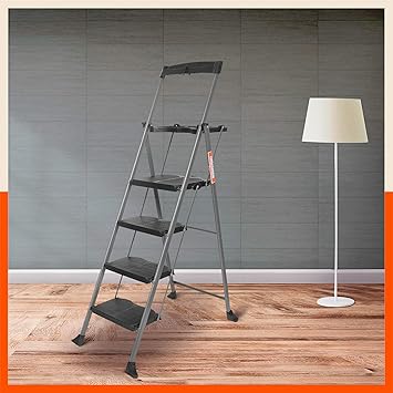 Bathla Boost Pro 4-Step Foldable Steel Ladder with Anti-Slip Steps, Tool Tray & Multi-Utility Handle