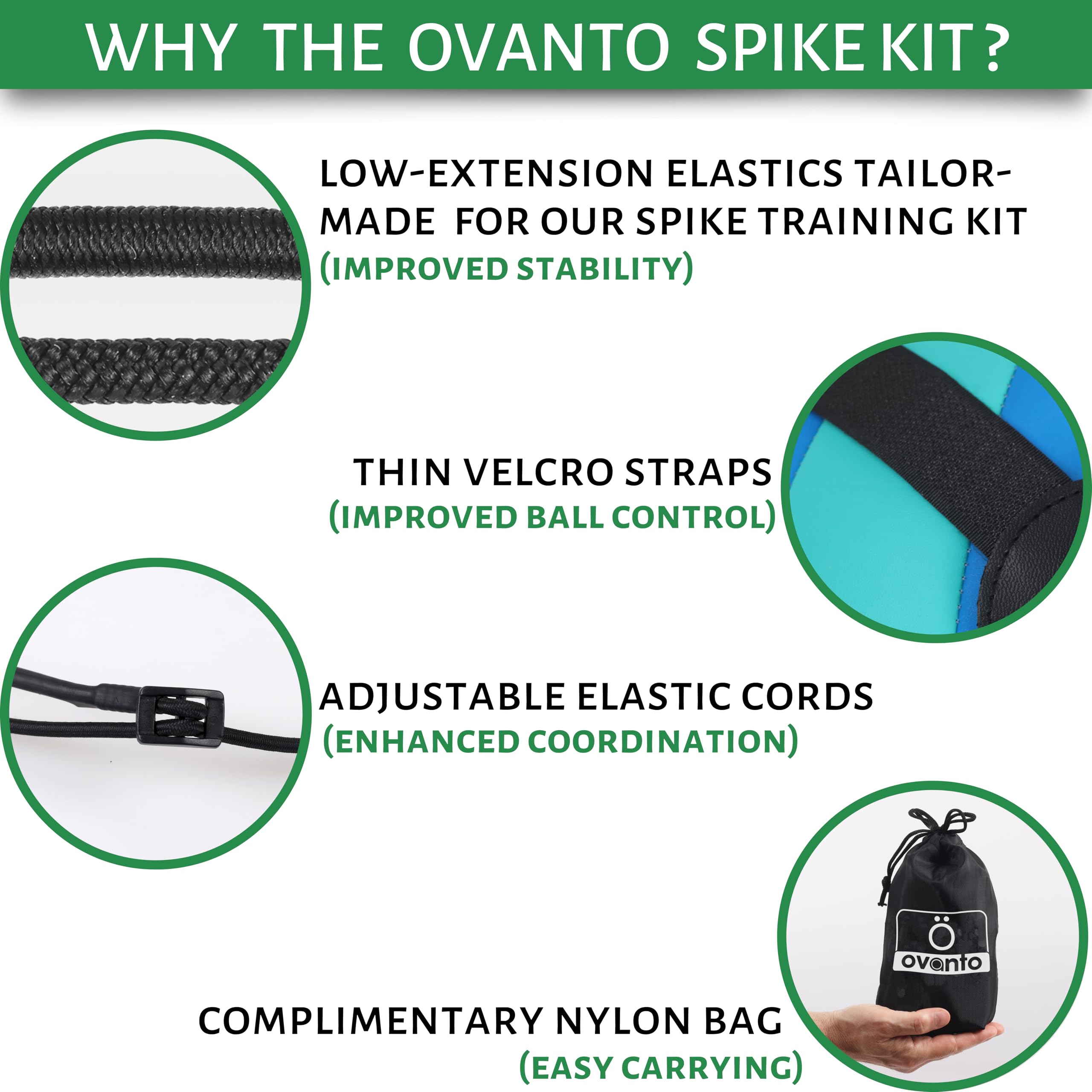 OVANTO Volleyball Training Equipment Aid – Solo Volleyball Equipment in 4 Styles to Serve, Spike, Set and Pass Like a Pro - Adjustable Volleyball Practice Equipment Gift for Beginners & Experts