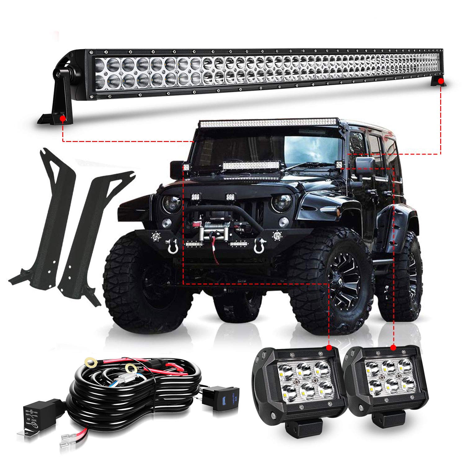 Auto Parts and Vehicles 52" 300W 4" 18W Flood LED Light Bar+Jeep